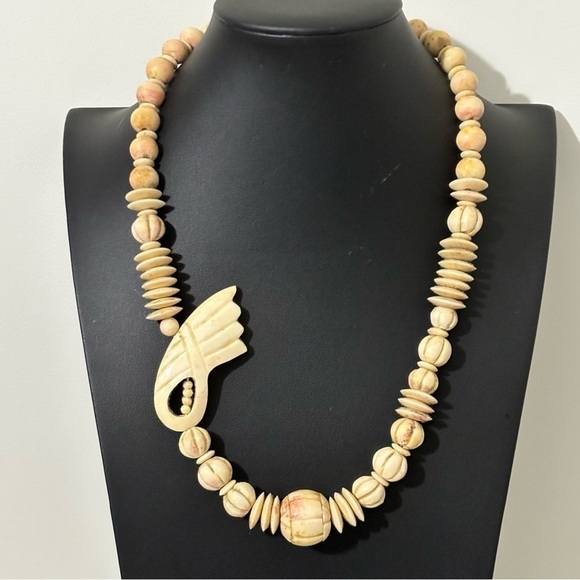 Vintage African carved bone necklace 24”